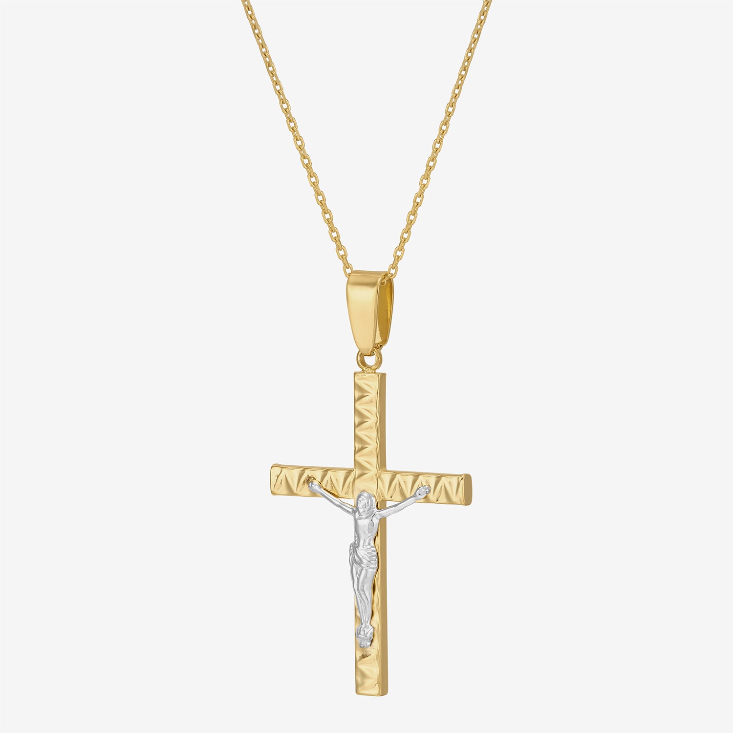 Bonded Brilliance Crucifix Womens 14K Gold Bonded With Sterling Silver Cross 18 Inch Pendant Necklace