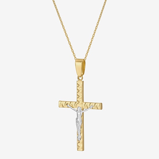 Bonded Brilliance Crucifix Womens 14K Gold Bonded With Sterling Silver Cross 18 Inch Pendant Necklace