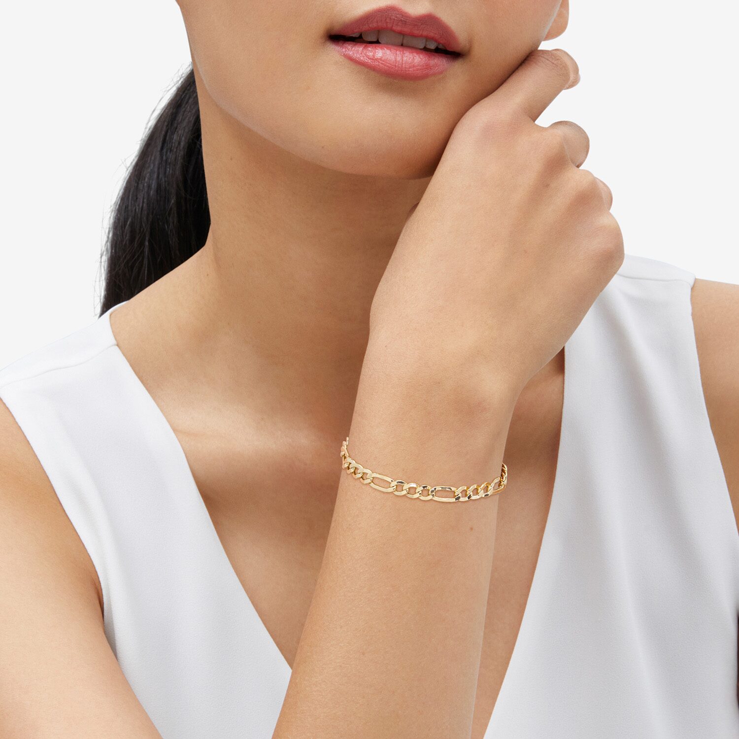 Bonded Brilliance Womens 14K Gold Bonded With Sterling Silver 8 1/2 Inch Figaro Chain Bracelet