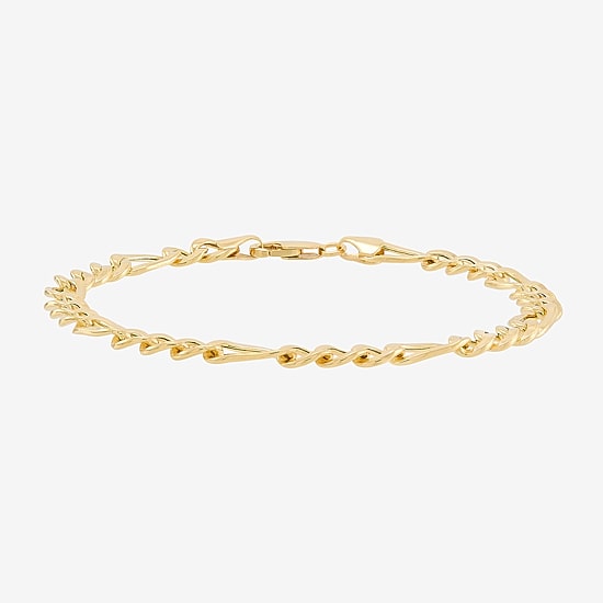 Bonded Brilliance Womens 14K Gold Bonded With Sterling Silver 8 1/2 Inch Figaro Chain Bracelet
