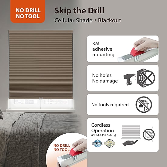 Eco Estates Ez Stick No Tool 1.5" Cut-To-Width Cordless 100% Blackout Cellular Shade