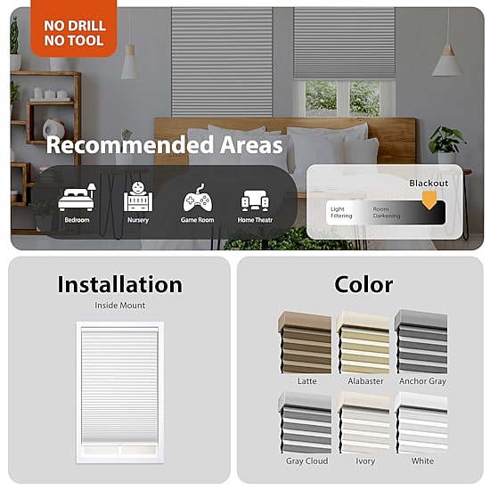 Eco Estates Ez Stick No Tool 1.5" Cut-To-Width Cordless 100% Blackout Cellular Shade