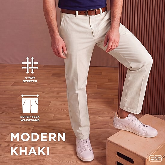 Haggar Modern Khaki Mens Slim Fit Dress Flat Front Pant