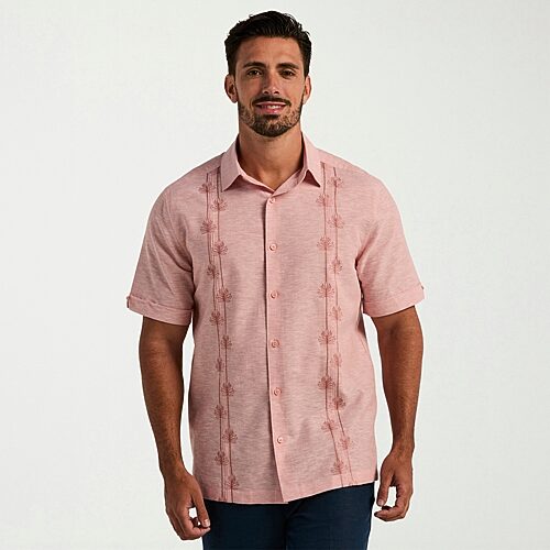 Cubavera Mens Short Sleeve Regular Fit Button-down Shirt In Pink