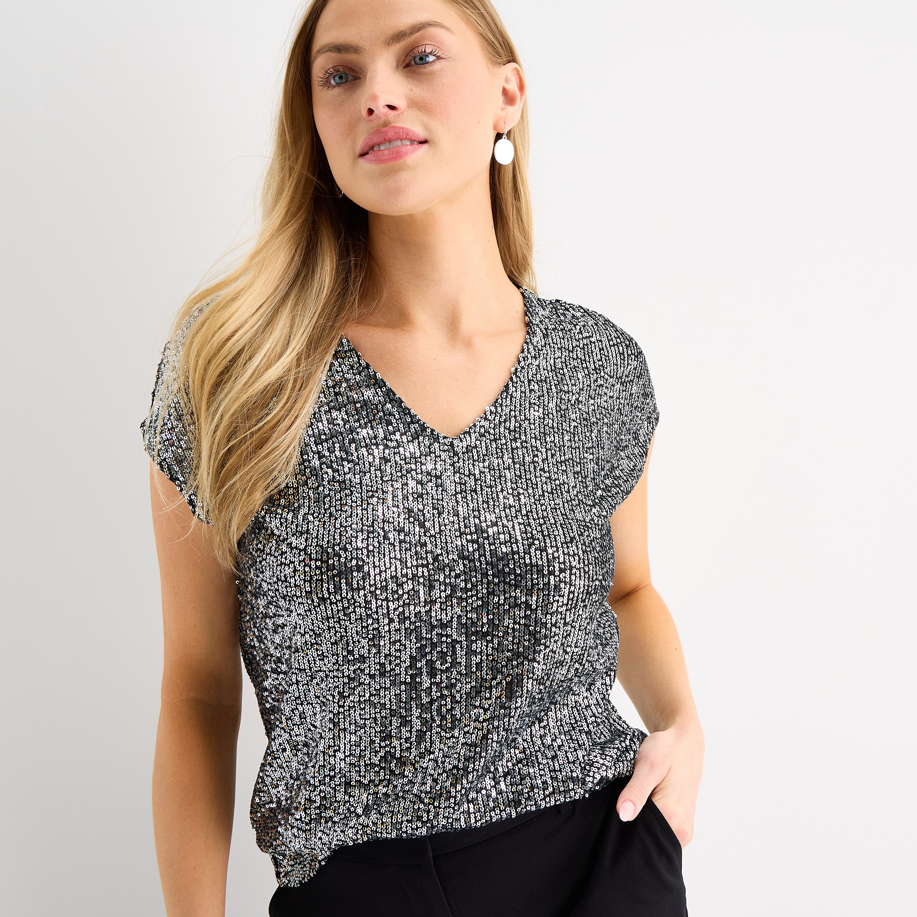 MSK Womens V Neck Short Sleeve Blouse