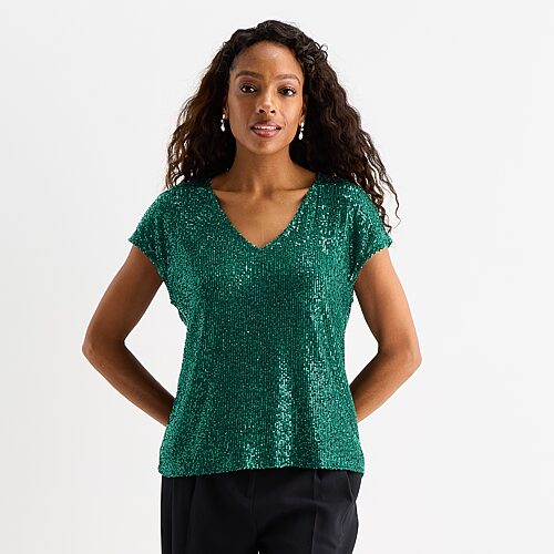 Msk Womens V Neck Short Sleeve Blouse In Green