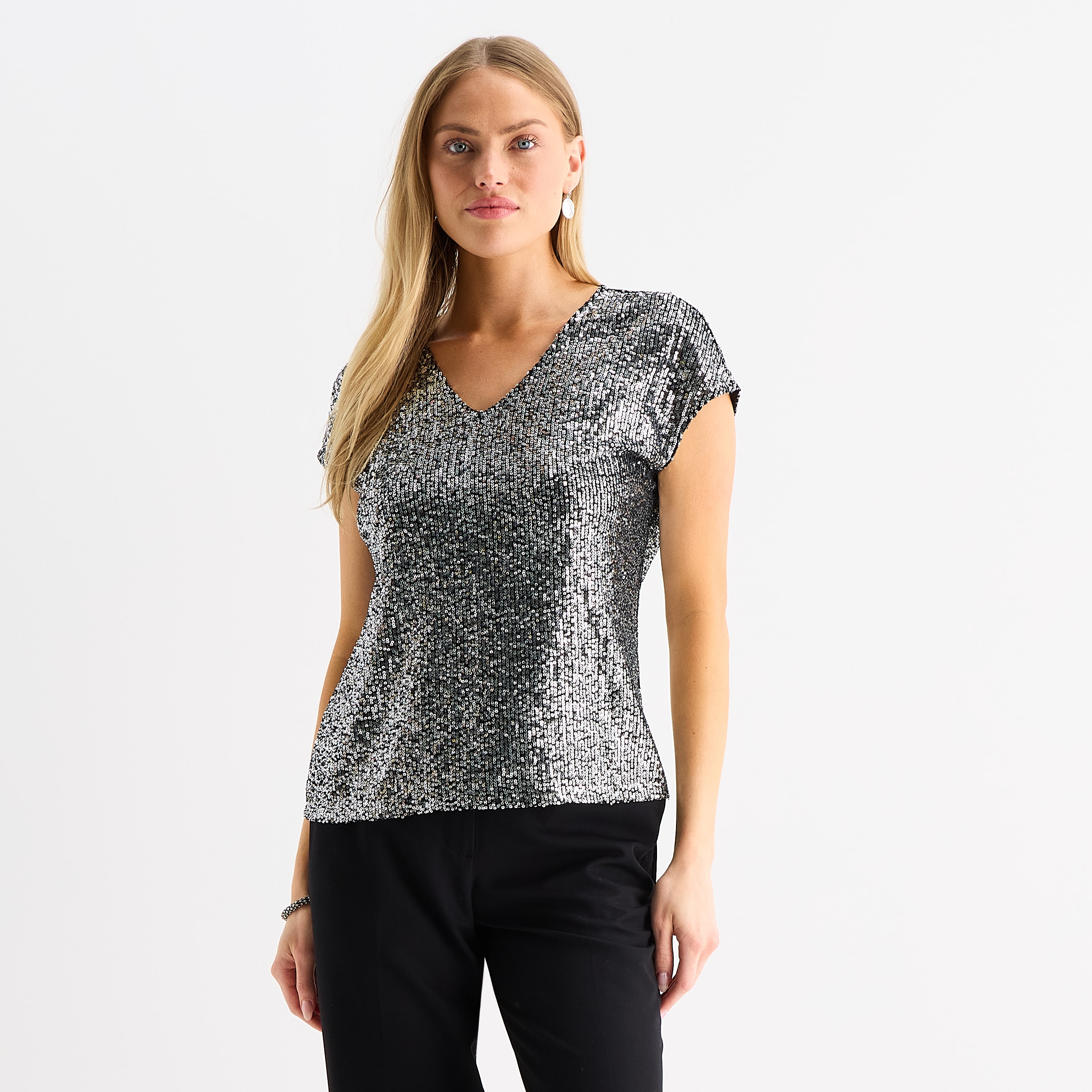 MSK Womens V Neck Short Sleeve Blouse