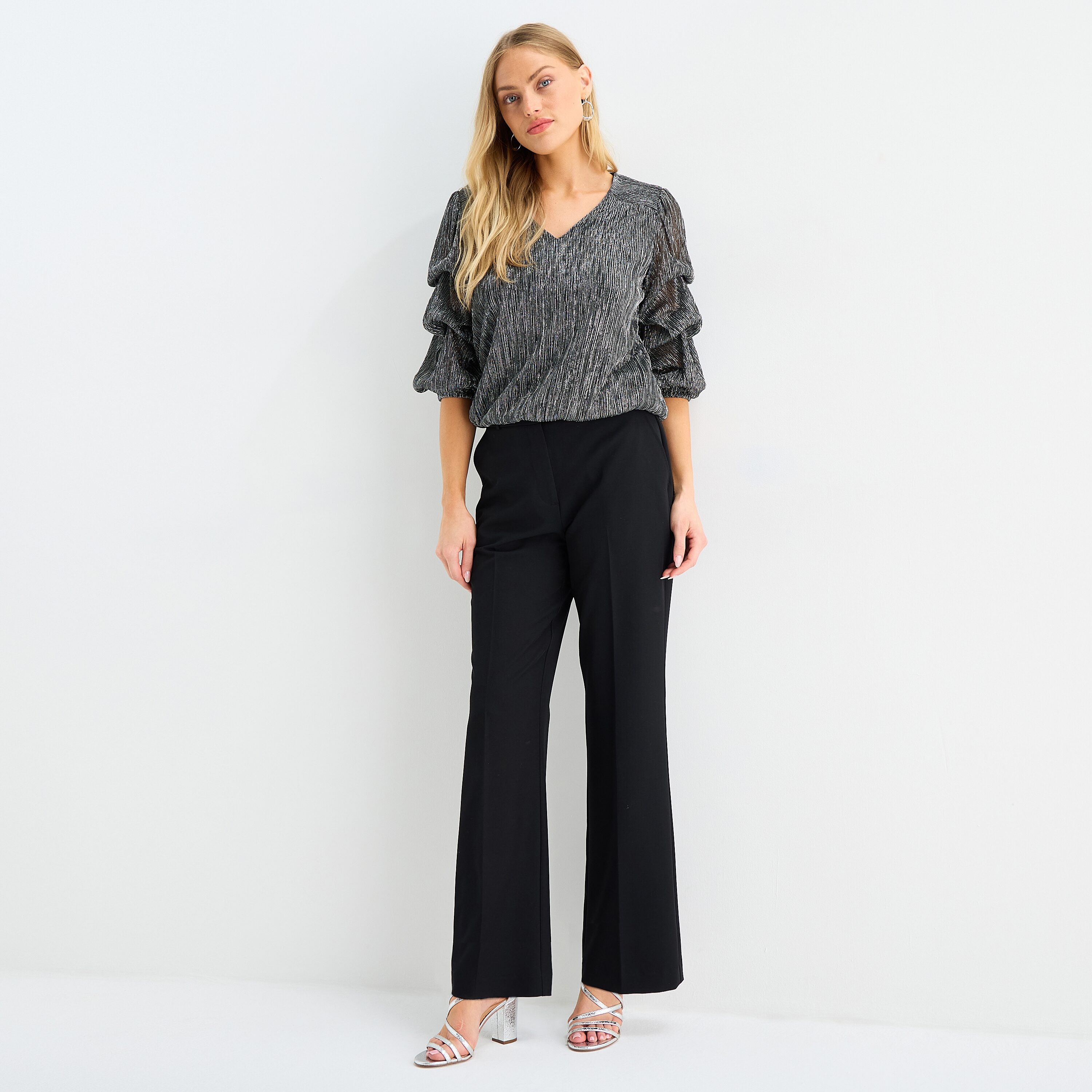 MSK Womens V Neck Elbow Sleeve Blouse