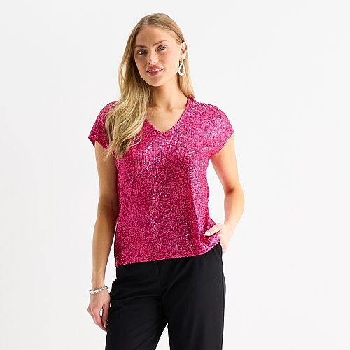 Msk Womens V Neck Short Sleeve Blouse In Pink