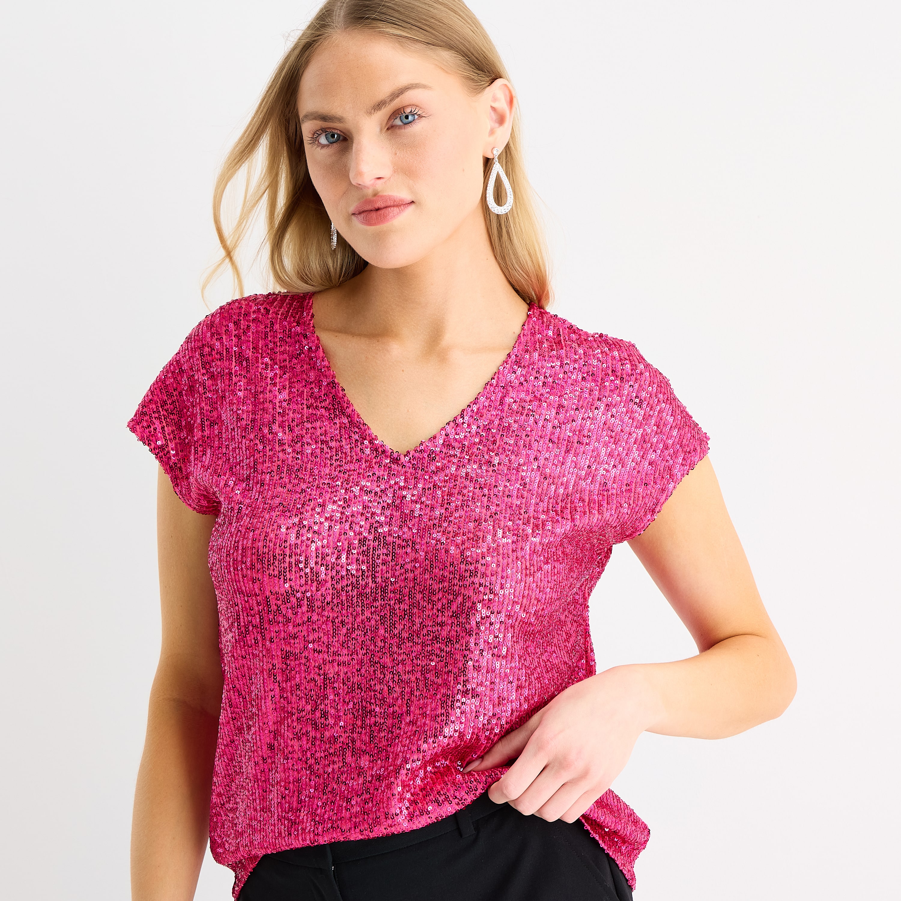 MSK Womens V Neck Short Sleeve Blouse
