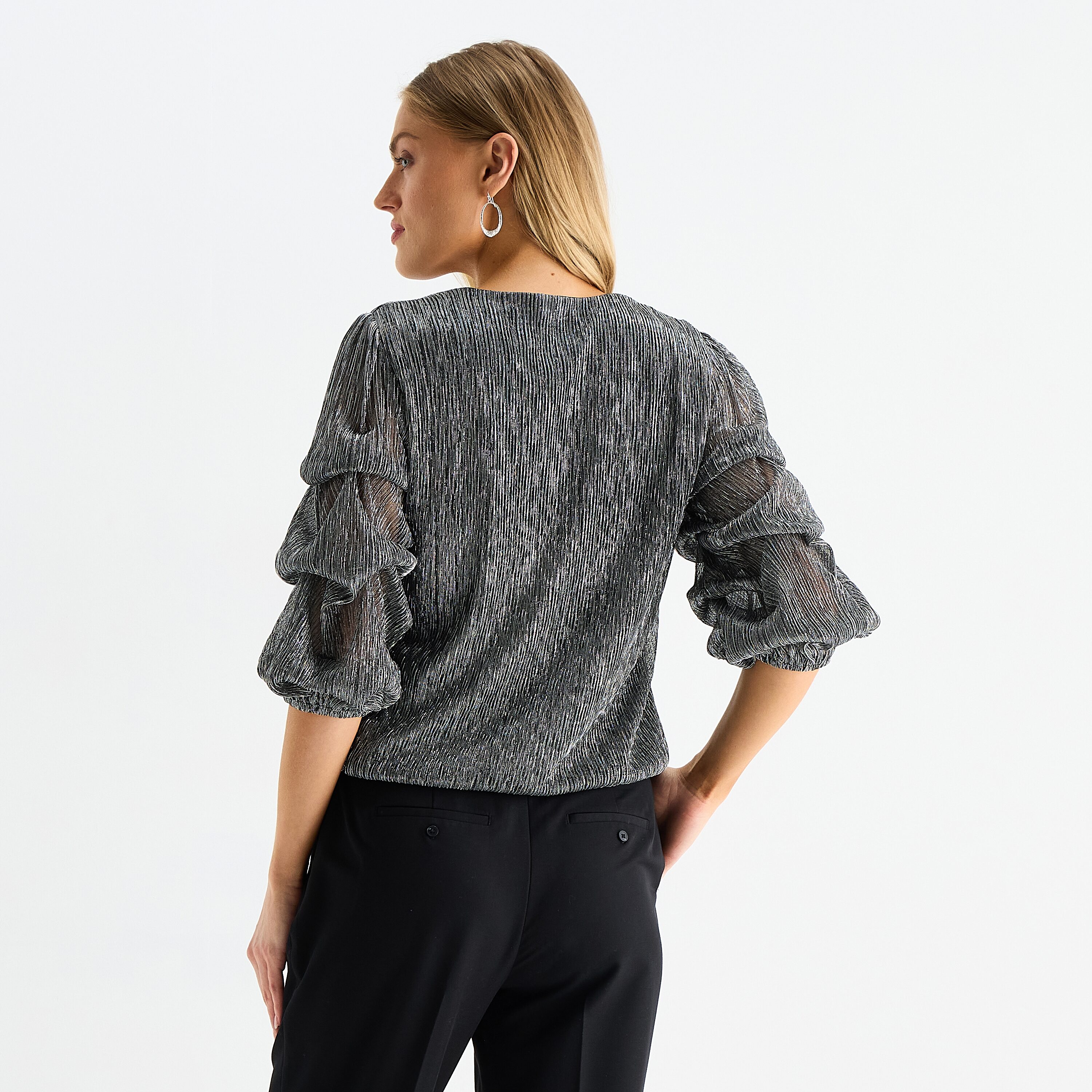 MSK Womens V Neck Elbow Sleeve Blouse