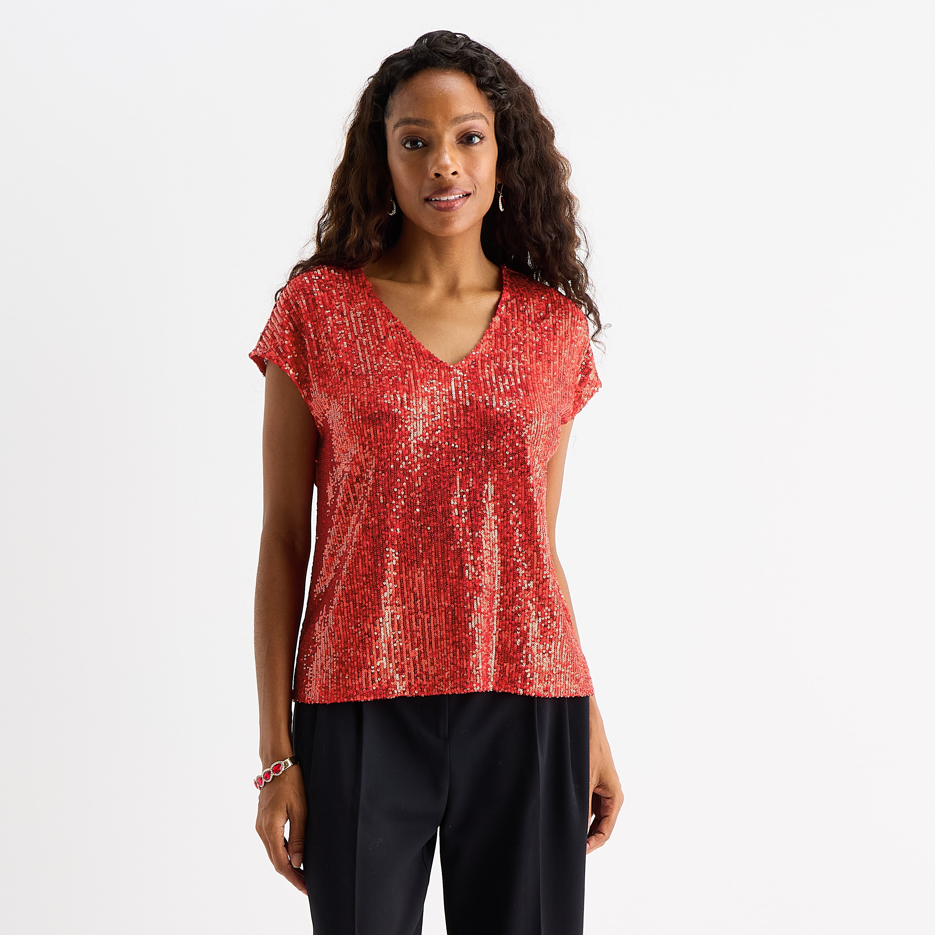 MSK Womens V Neck Short Sleeve Blouse