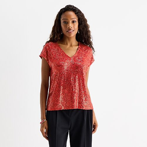 Msk Womens V Neck Short Sleeve Blouse In Red