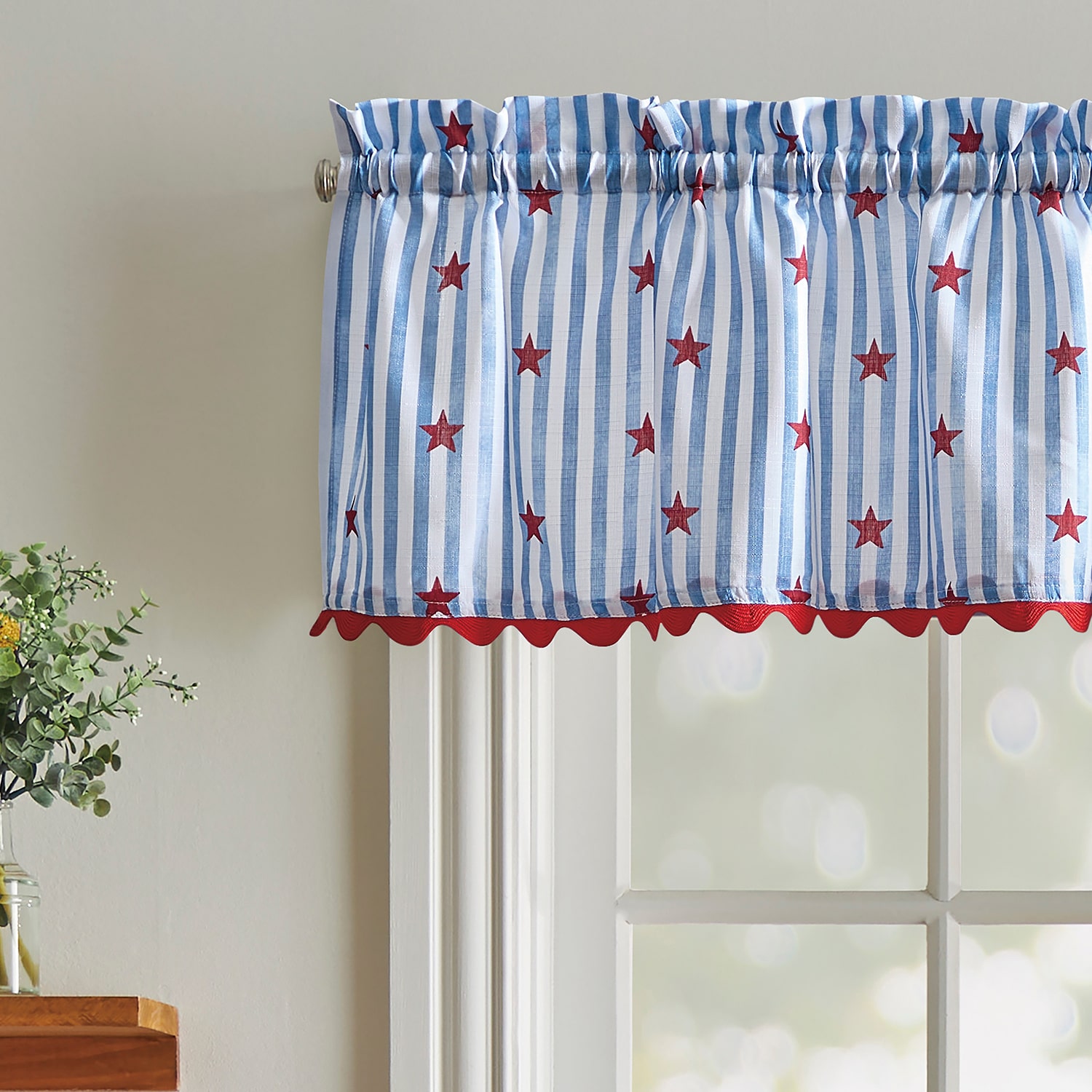 CURTIANWORKS Stars & Stripe 3-pc. Rod Pocket Kitchen Curtains & Drapes Window Set