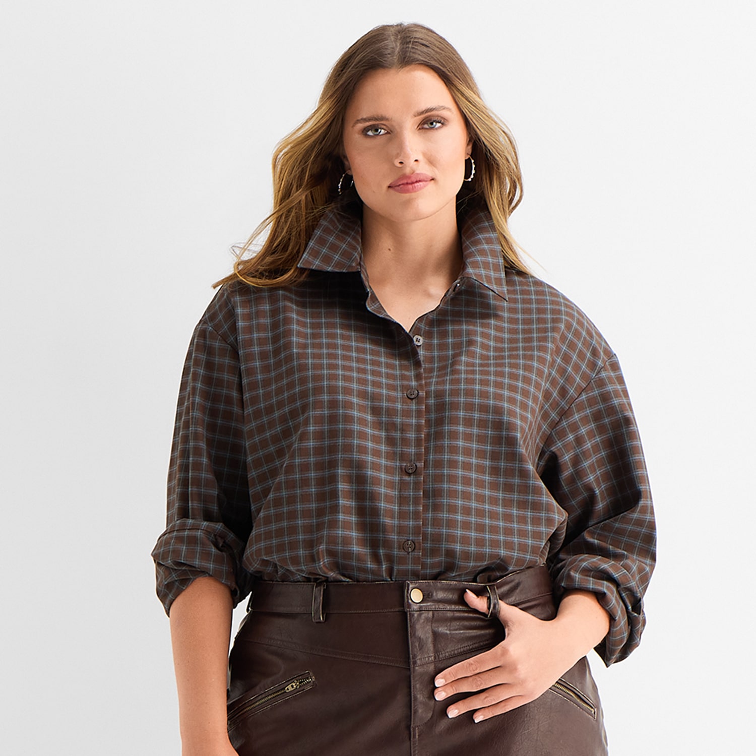 Ashley Graham Women's Plus Long Sleeve Flannel Shirt