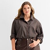 Ashley Graham Women's Plus Long Sleeve Button Front Shirt