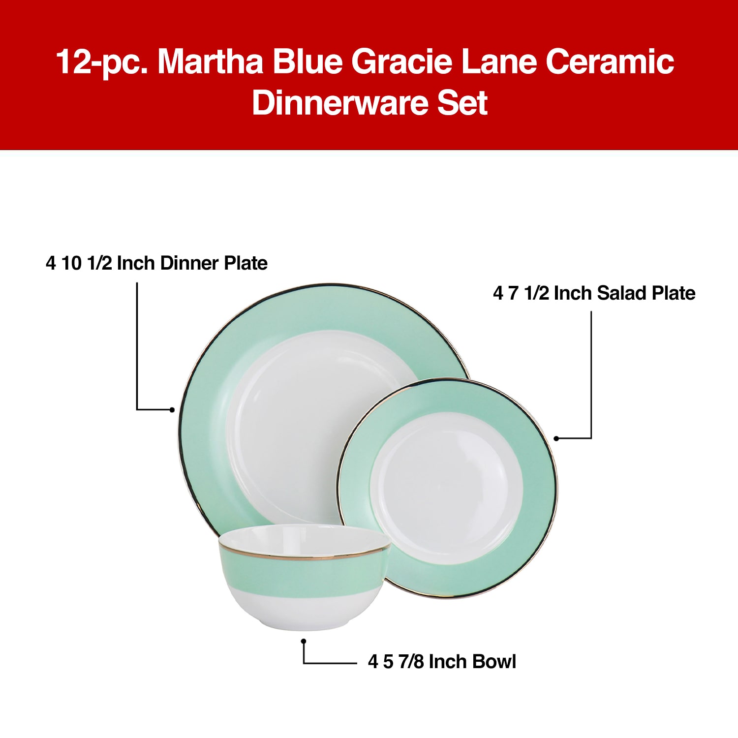 Martha Stewart 12-pc. Martha Blue Gracie Lane Ceramic Dinnerware Set