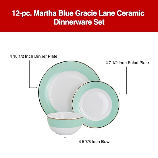 Martha Stewart 12-pc. Martha Blue Gracie Lane Ceramic Dinnerware Set
