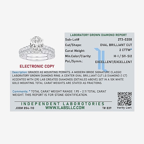 Signature By Modern Bride (H-I / Si1-Si2) Womens 2 CT. T.W. Lab Grown White Diamond 14K Gold Oval Bridal Set