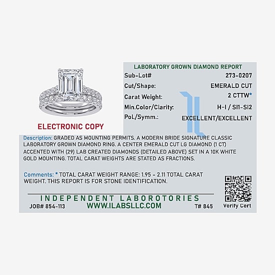 (H-I / SI1-SI2) Signature By Modern Bride Emerald Cut Womens 2 CT. T.W. Lab Grown White Diamond Bridal Set in 14K Gold
