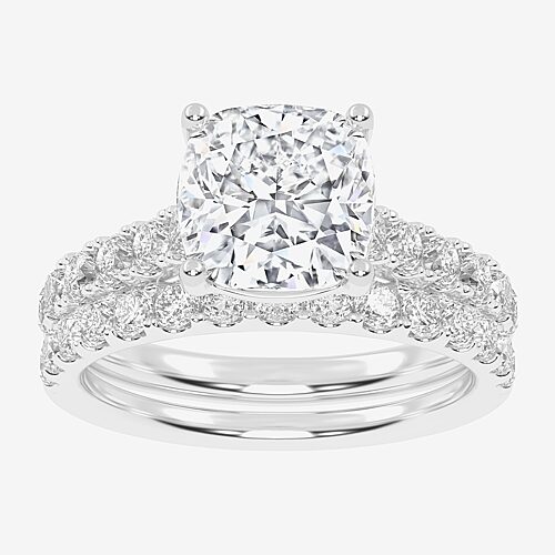 Signature By Modern Bride (G-H / Vs2-Si1) Womens 3 CT. T.W. Lab Grown White Diamond 14K Gold Cushion Side Stone Bridal Set, 9, White