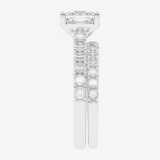 Signature By Modern Bride (G-H / Vs2-Si1) Womens 3 CT. T.W. Lab Grown White Diamond 14K Gold Cushion Side Stone Bridal Set