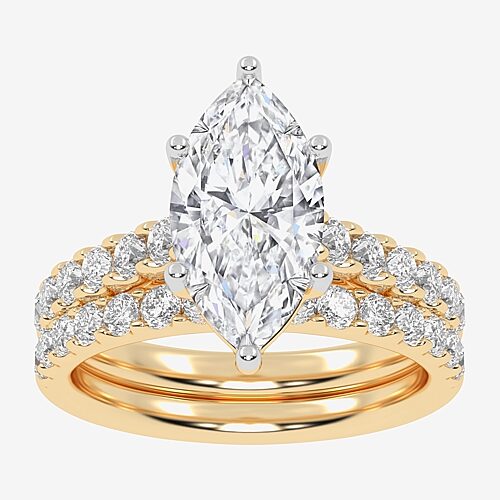 Signature By Modern Bride (G-H / Vs2-Si1) Womens 3 CT. T.W. Lab Grown White Diamond 14K Gold Marquise Side Stone Bridal Set, 9, Yellow