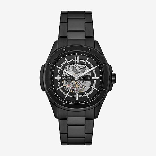 Relic By Fossil Malcolm Automatic Mens Automatic Black Stainless Steel Bracelet Watch Zr77350