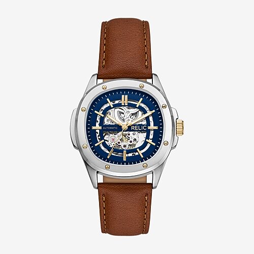 Relic By Fossil Malcolm Automatic Mens Automatic Brown Leather Strap Watch Zr77351, One Size, Brown