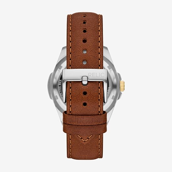 Relic By Fossil Malcolm Automatic Mens Automatic Brown Leather Strap Watch Zr77351