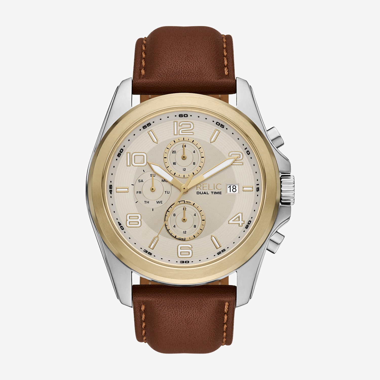 Relic By Fossil Daley Mens Brown Leather Strap Watch Zr16059