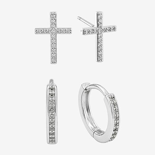Sparkle Allure Sparkle Allure Womens Simulated Cubic Zirconia Round 2 Pair Earring Set, One Size, Silver
