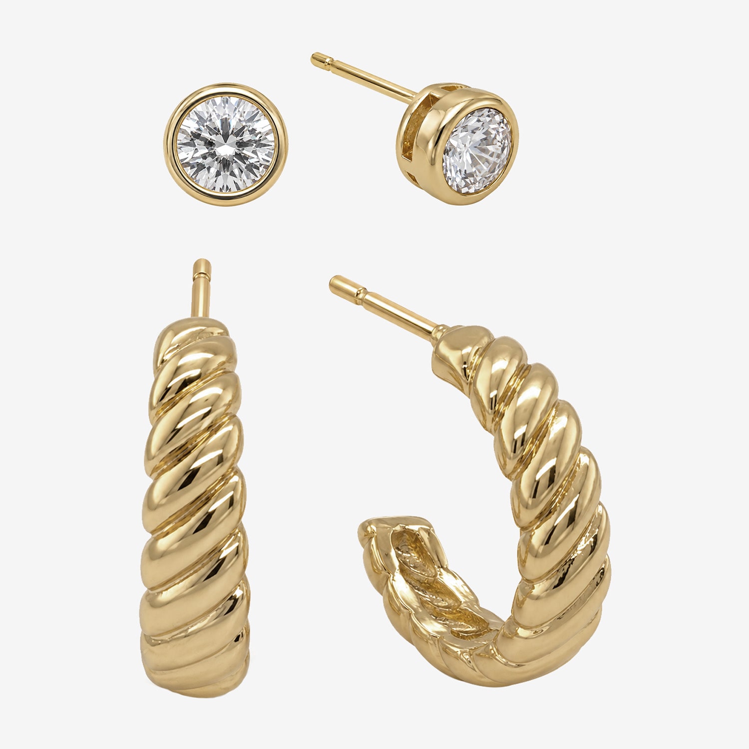 Sparkle Allure Sparkle Allure Womens Simulated Cubic Zirconia 14K Gold Over Brass Round 2 Pair Earring Set