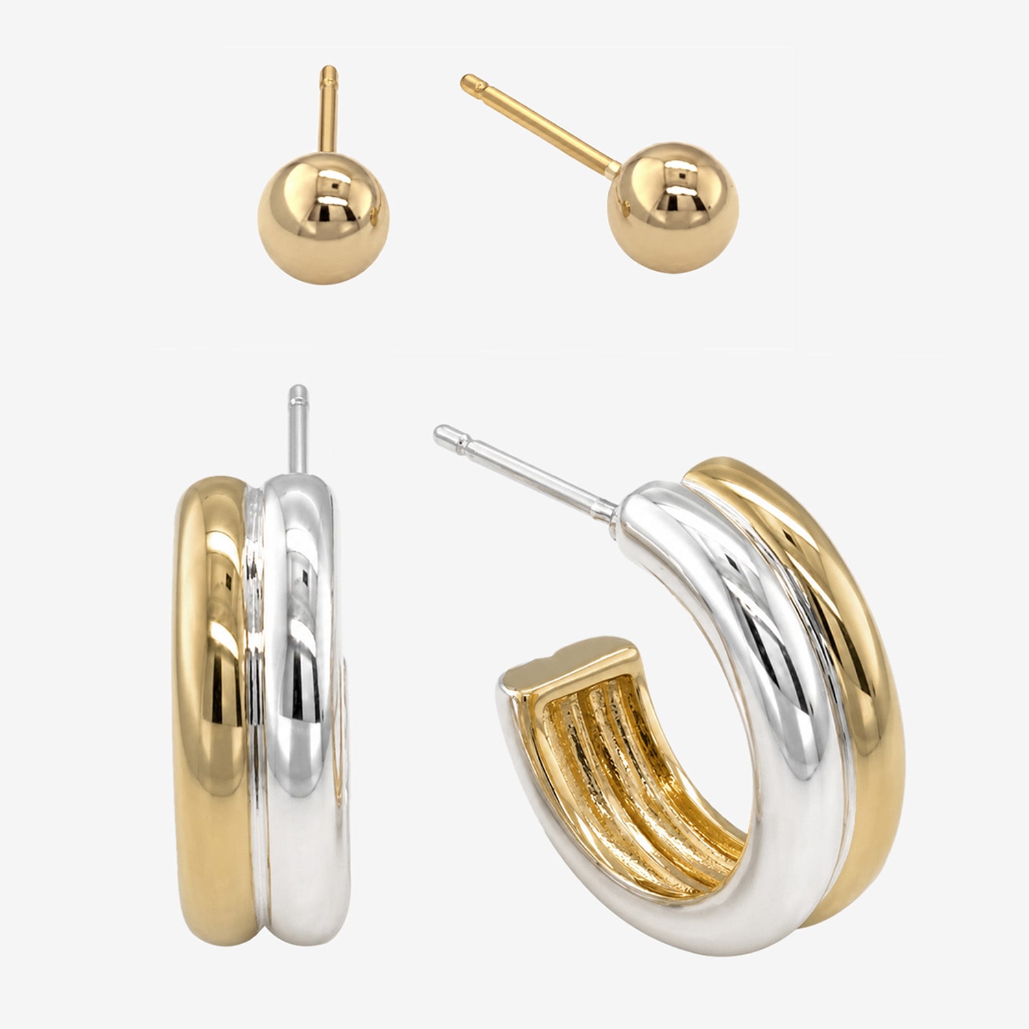 Sparkle Allure Womens Cubic Zirconia 14K Gold Over Brass 2 Pair Earring Set