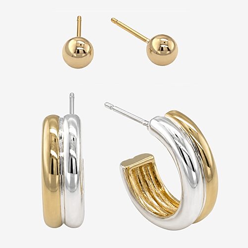 Sparkle Allure Sparkle Allure Womens Cubic Zirconia 14K Gold Over Brass 2 Pair Earring Set, One Size, Yellow