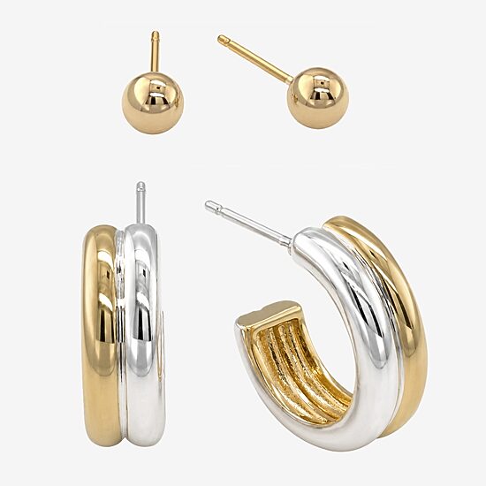 Sparkle Allure Sparkle Allure Womens Cubic Zirconia 14K Gold Over Brass 2 Pair Earring Set
