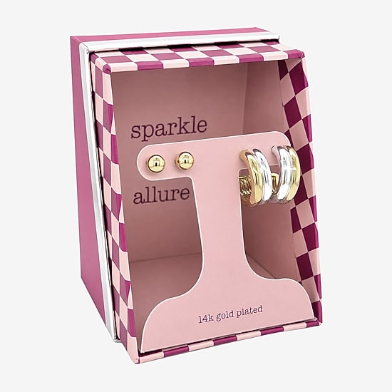 Sparkle Allure Sparkle Allure Womens Cubic Zirconia 14K Gold Over Brass 2 Pair Earring Set