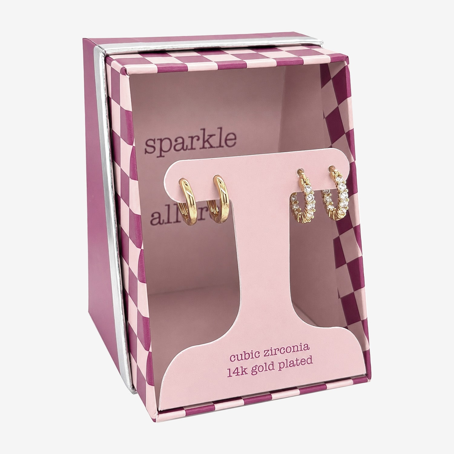 Sparkle Allure Sparkle Allure Womens Cubic Zirconia 14K Gold Over Brass Round 2 Pair Earring Set
