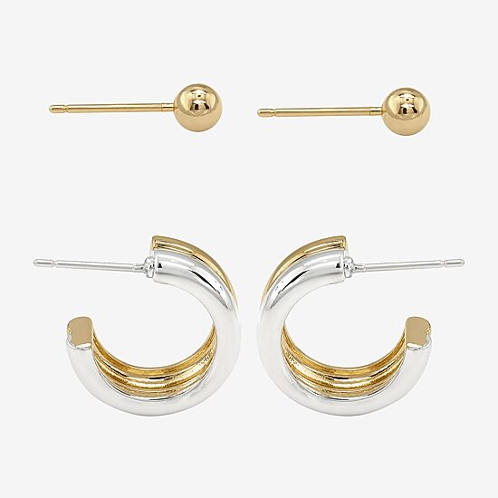 Sparkle Allure Sparkle Allure Womens Cubic Zirconia 14K Gold Over Brass 2 Pair Earring Set