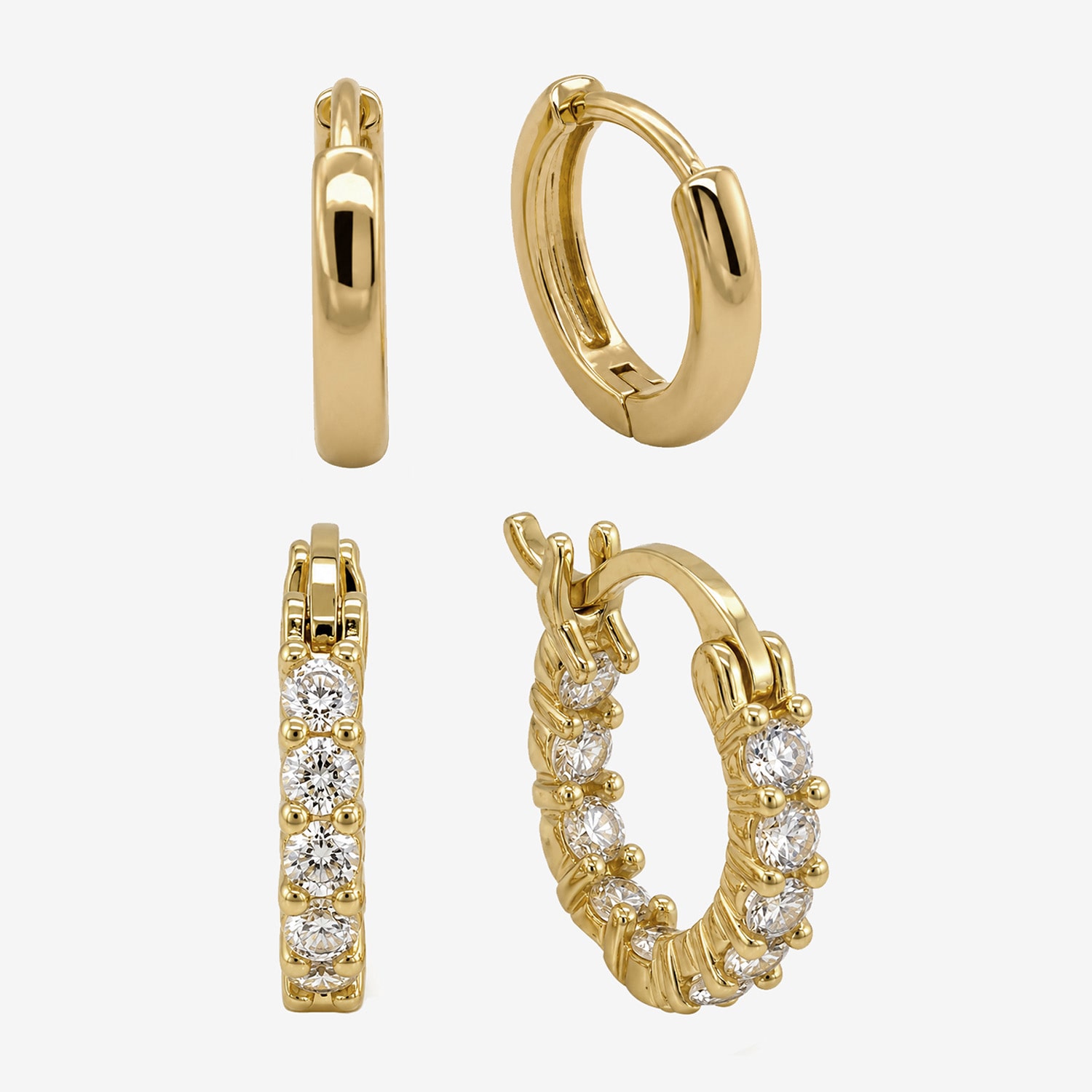 Sparkle Allure Sparkle Allure Womens Cubic Zirconia 14K Gold Over Brass Round 2 Pair Earring Set