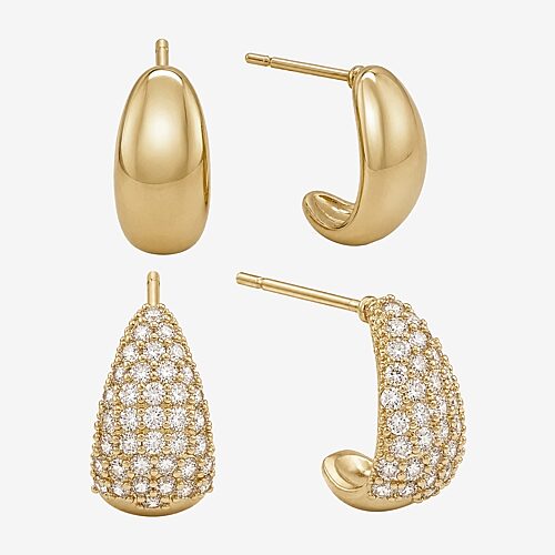 Sparkle Allure Sparkle Allure Womens Simulated Cubic Zirconia 14K Gold Over Brass Round 2 Pair Earring Set, One Size, Yellow