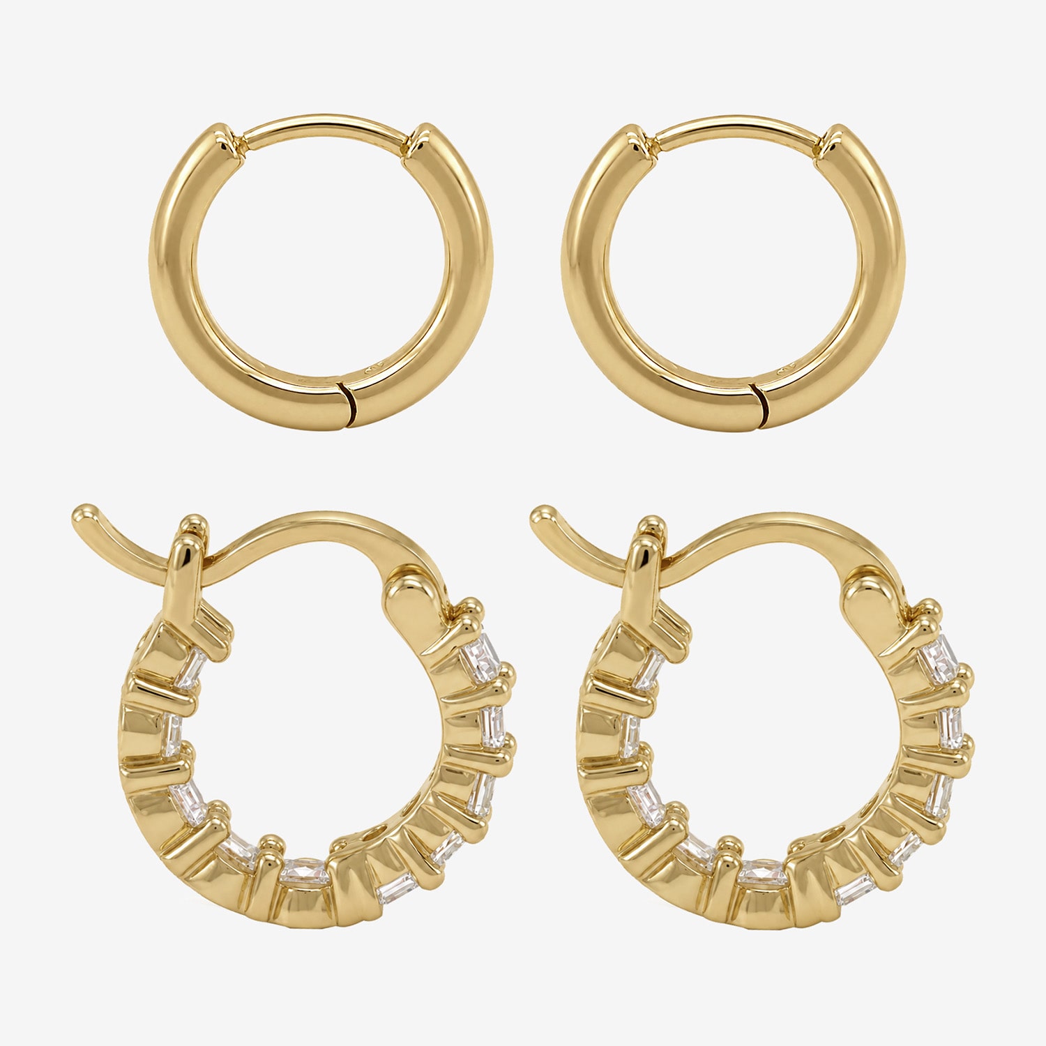 Sparkle Allure Sparkle Allure Womens Cubic Zirconia 14K Gold Over Brass Round 2 Pair Earring Set