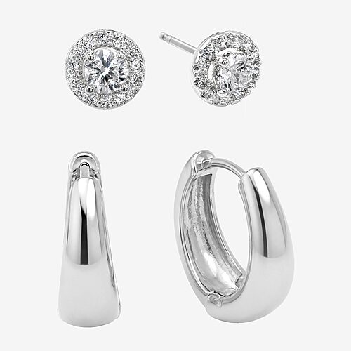 Sparkle Allure Sparkle Allure Womens Simulated Cubic Zirconia Round 2 Pair Earring Set, One Size, Silver