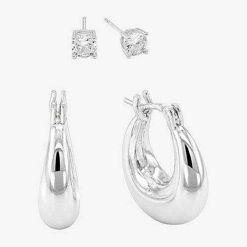 Sparkle Allure Sparkle Allure Womens Simulated Cubic Zirconia Round 2 Pair Earring Set, One Size, Silver