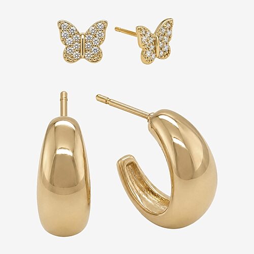 Sparkle Allure Sparkle Allure Womens Simulated Cubic Zirconia 14K Gold Over Brass Round 2 Pair Earring Set, One Size, Yellow
