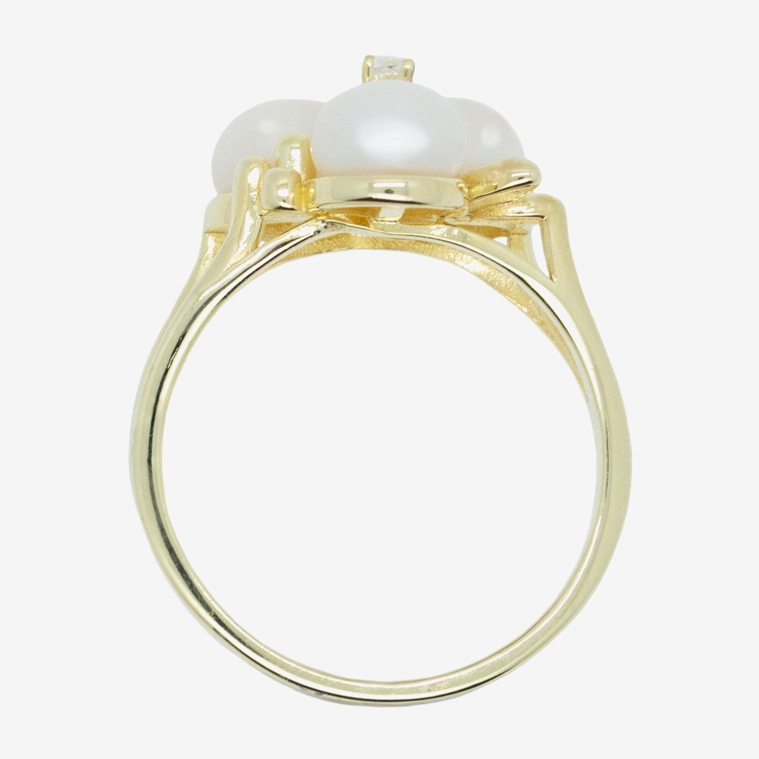 Womens 6-7mm White Cultured Freshwater Pearl 14K Gold Over Silver Flower Cluster Cocktail Ring