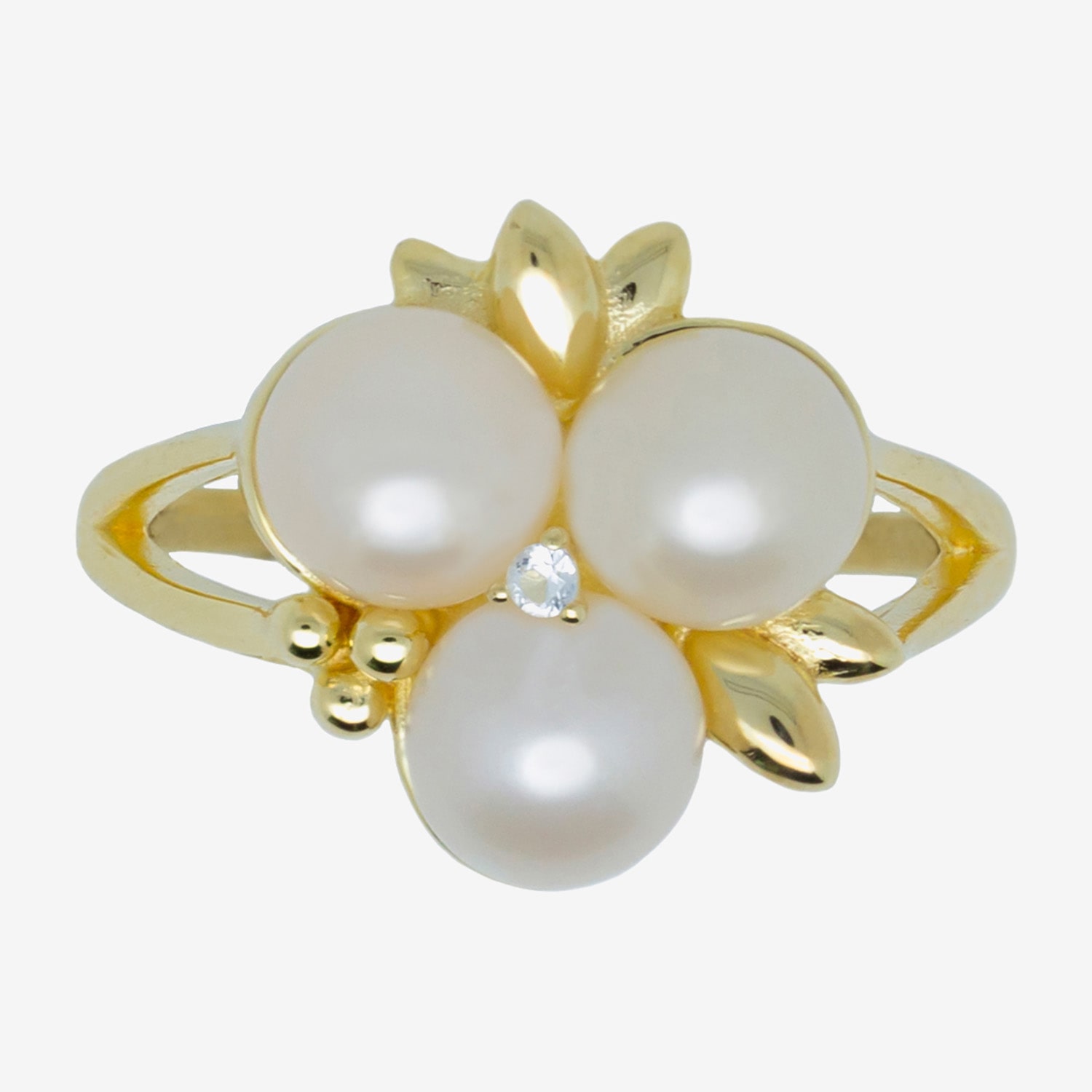 Womens 6-7mm White Cultured Freshwater Pearl 14K Gold Over Silver Flower Cluster Cocktail Ring