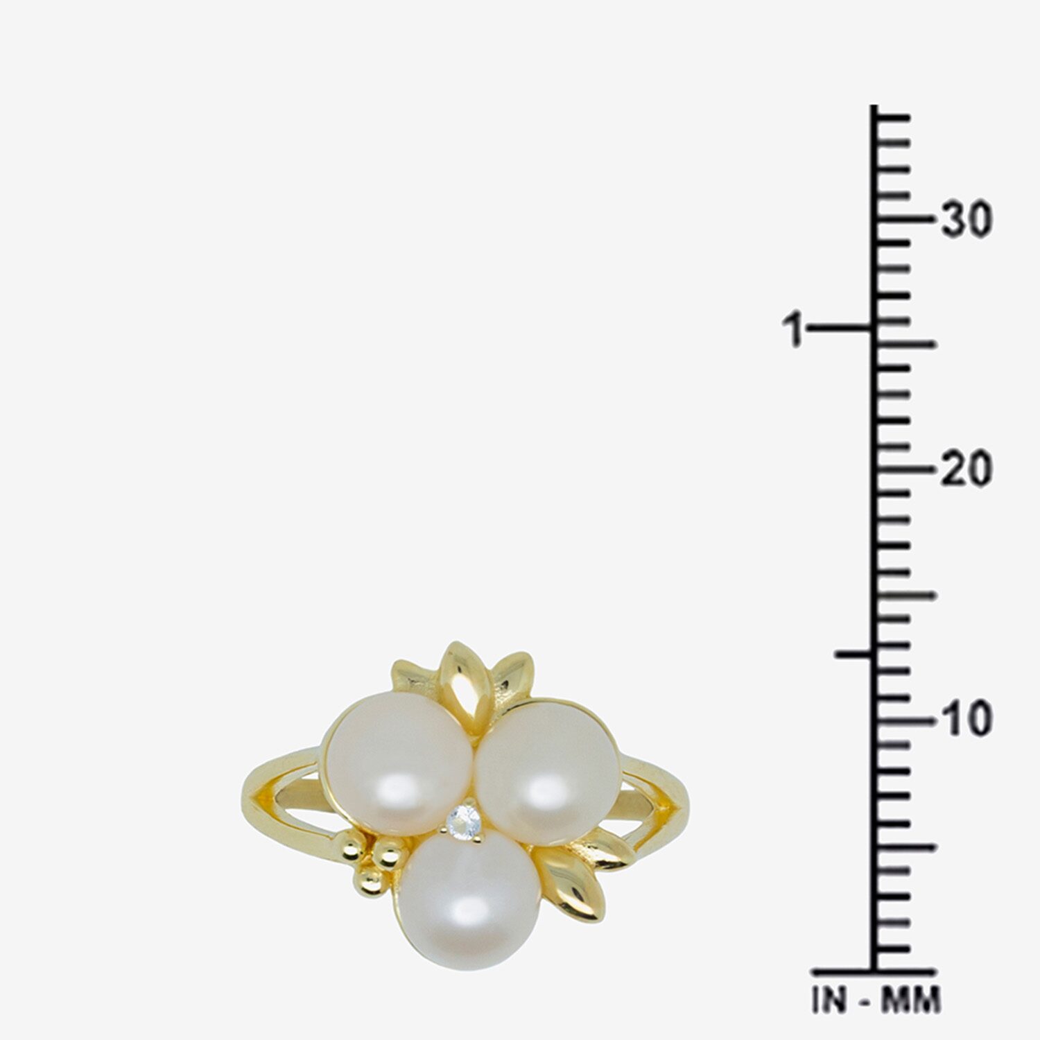 Womens 6-7mm White Cultured Freshwater Pearl 14K Gold Over Silver Flower Cluster Cocktail Ring