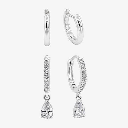 Sparkle Allure Sparkle Allure Womens Simulated Cubic Zirconia Pear 2 Pair Earring Set, One Size, Silver