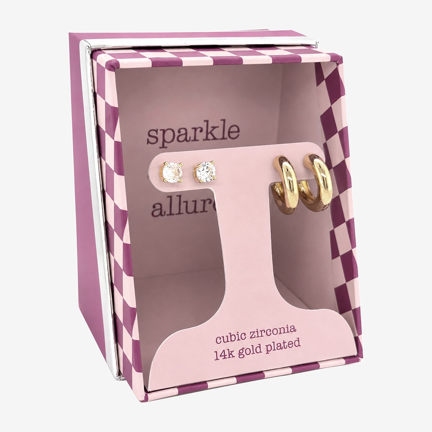 Sparkle Allure Sparkle Allure Womens Simulated Cubic Zirconia 14K Gold Over Brass Round 2 Pair Earring Set